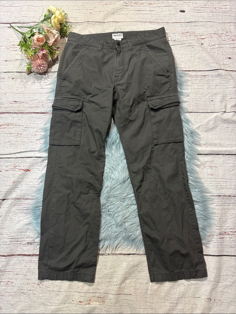 Timberland Classic Fit Cargo Gray Cotton Hiking Mens Pants